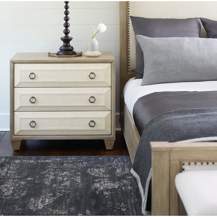 Beige Oak and Ash Transitional 3-Drawer Nightstand