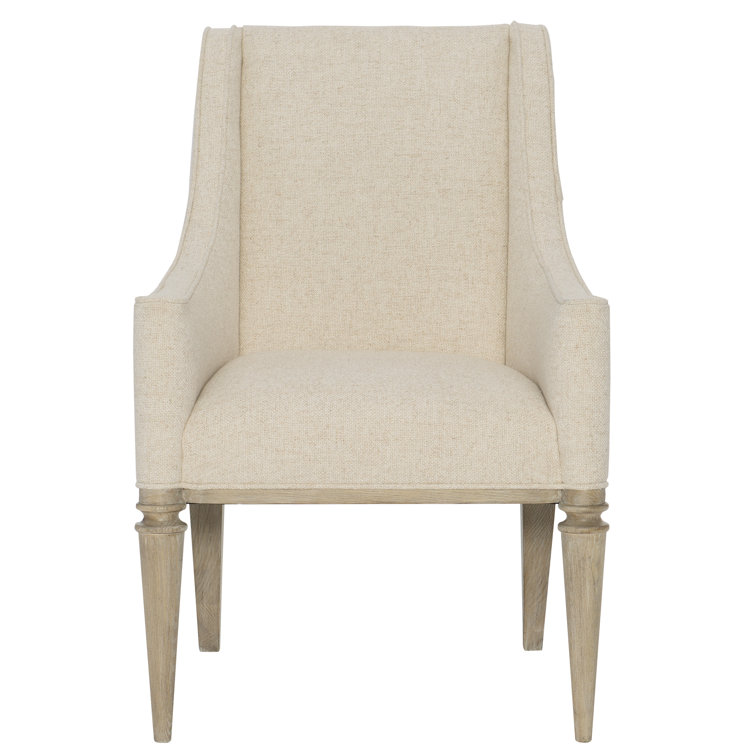 Ivory Linen Upholstered Arm Chair with Sandstone Wood Finish