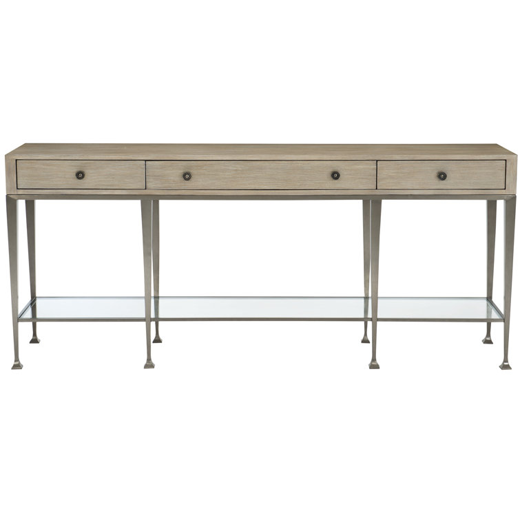 Beige Wood and Metal Console Table with Storage