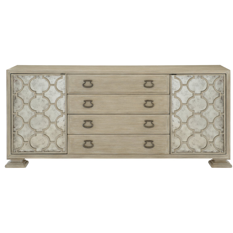 Santa Barbara Transitional Mirrored 4-Drawer Buffet in Sandstone