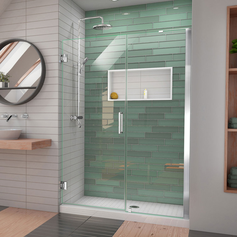 Unidoor-LS 55" Black Frameless Hinged Shower Door with ClearMax Glass