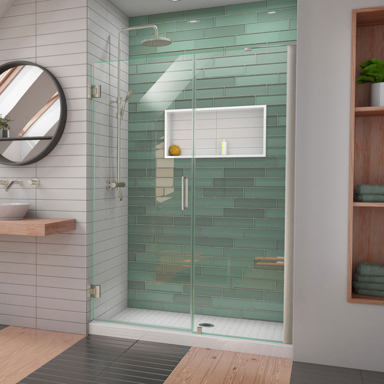 Unidoor-LS 55" Frameless Clear Glass Shower Door with Black Hardware