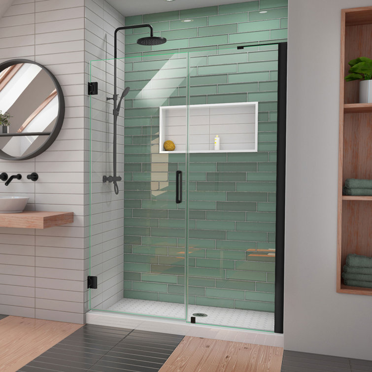 Matte Black Frameless Hinged Shower Door with Clear Glass