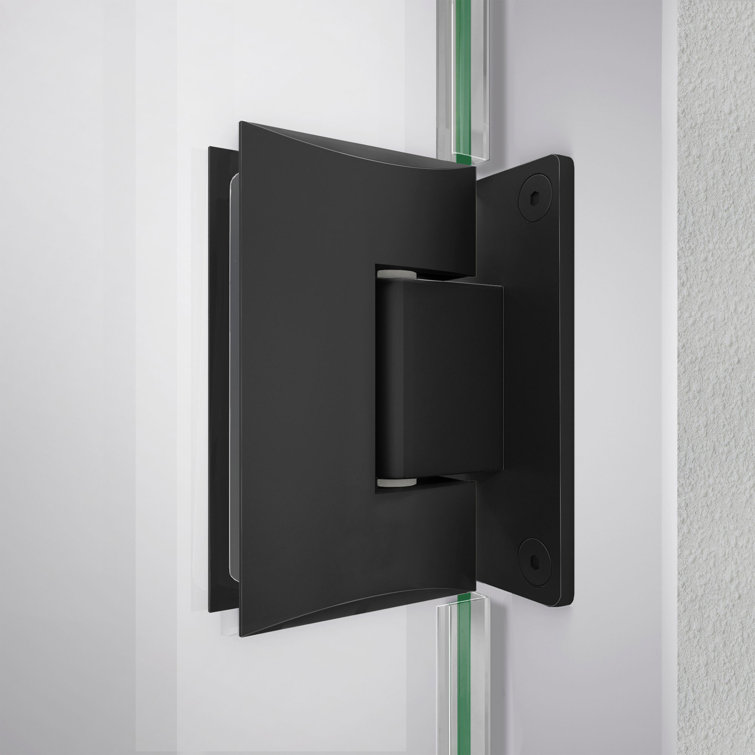 Matte Black Frameless Hinged Shower Door with Clear Glass