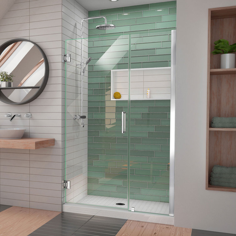 Unidoor-LS 43'' W x 72" H Frameless Clear Glass Shower Door with Black Hardware