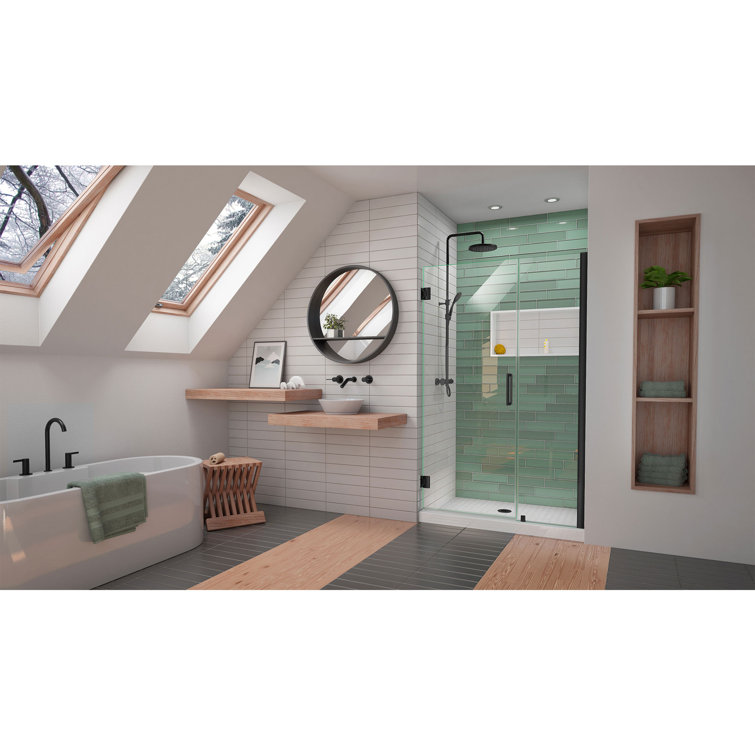 Matte Black Frameless Hinged Shower Door with ClearMax Glass, 72" x 49"