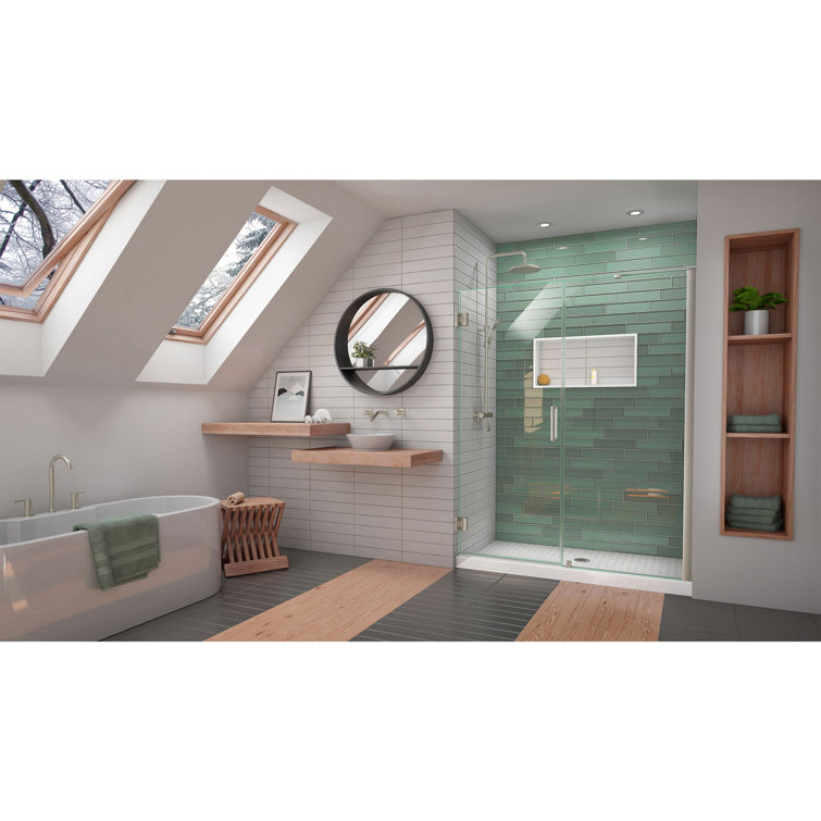 Unidoor-LS 61'' Frameless Clear Glass Swing Shower Door with Black Hardware