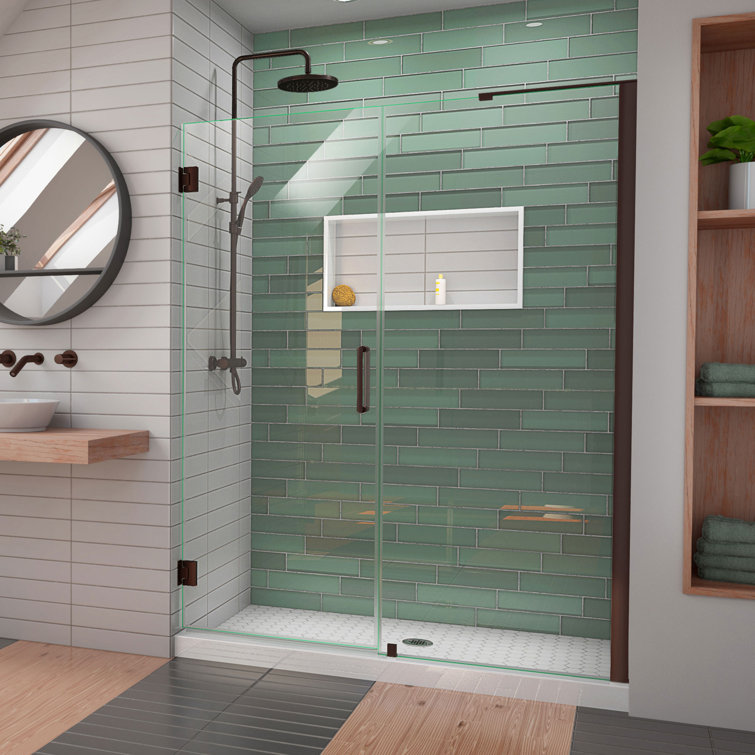Unidoor-LS 61'' Frameless Clear Glass Swing Shower Door with Bronze Hardware
