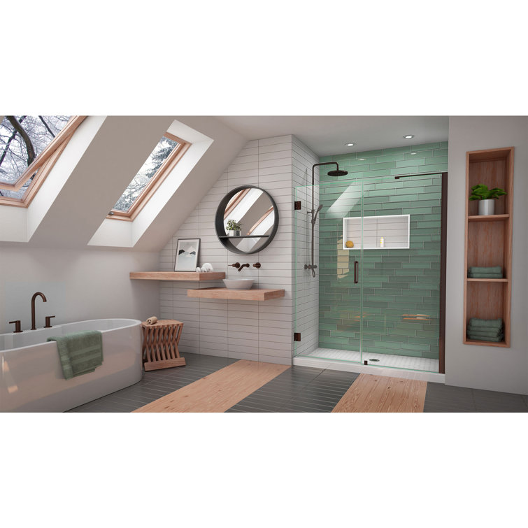 Unidoor-LS 61'' Frameless Clear Glass Swing Shower Door with Bronze Hardware