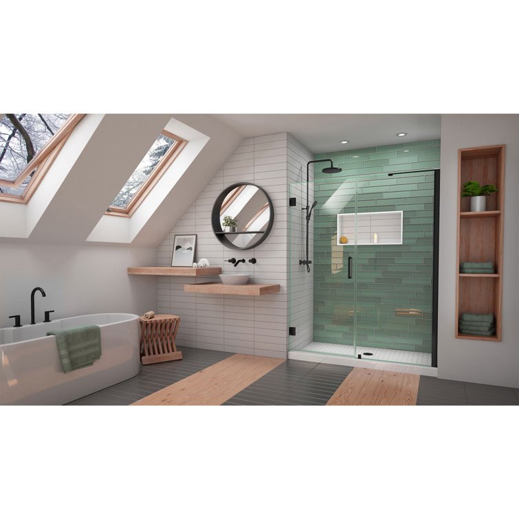 Unidoor-LS 61'' Black Frameless Hinged Shower Door with ClearMax