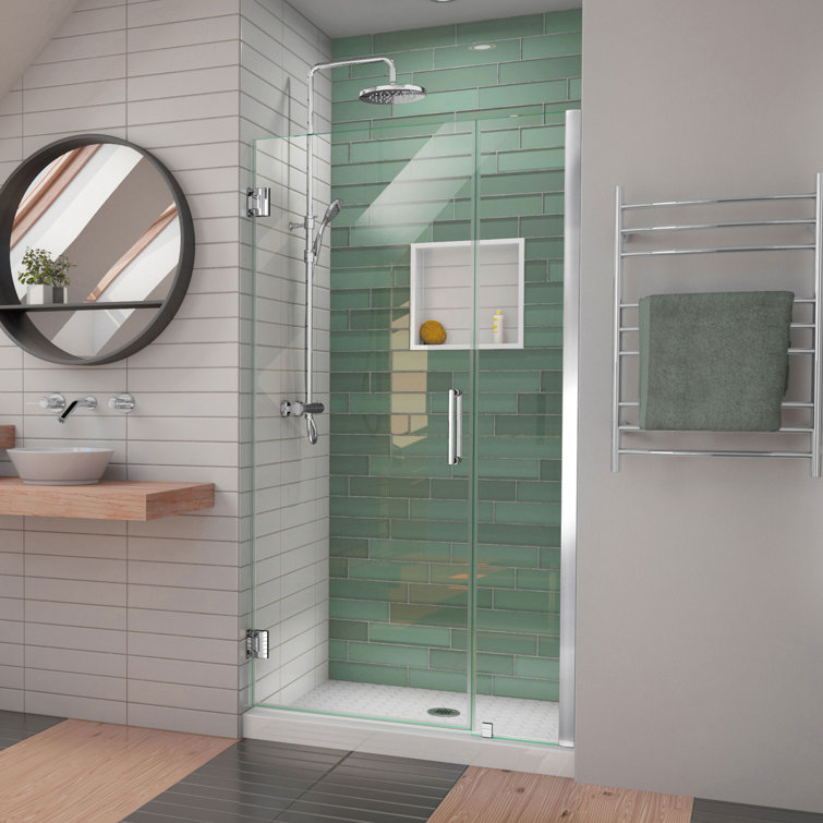 Unidoor-LS 43" Black Frameless Swing Shower Door with ClearMax Glass