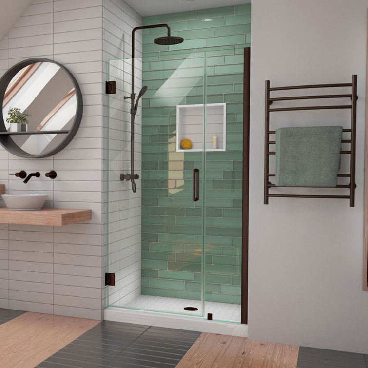 Unidoor-LS 43" Black Frameless Hinged Shower Door with ClearMax Glass