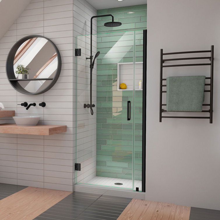 Matte Black Frameless Hinged Shower Door with Clear Glass