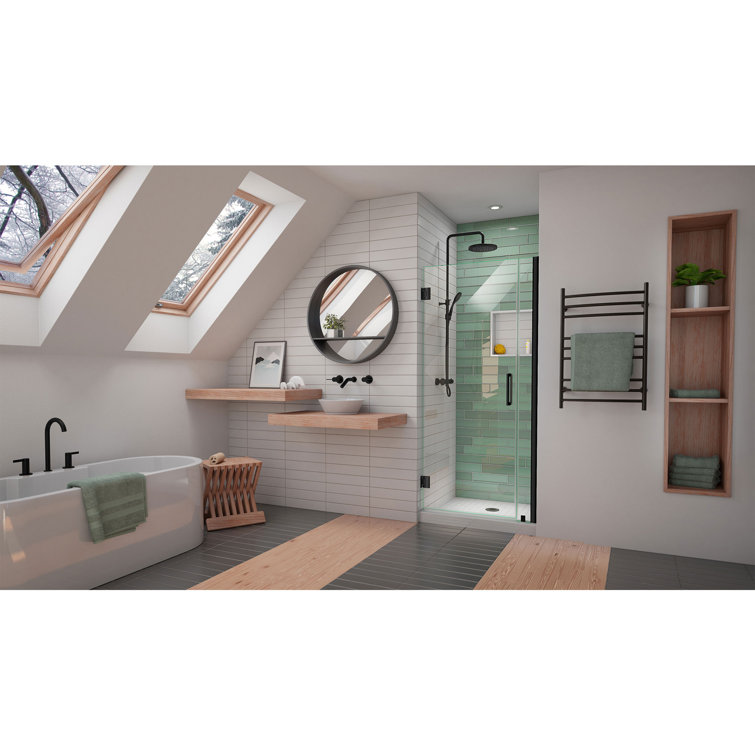 Matte Black Frameless Hinged Shower Door with Clear Glass