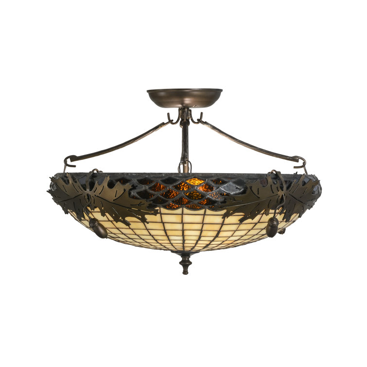 Antique Copper and Glass Semi-Flush Mount Light