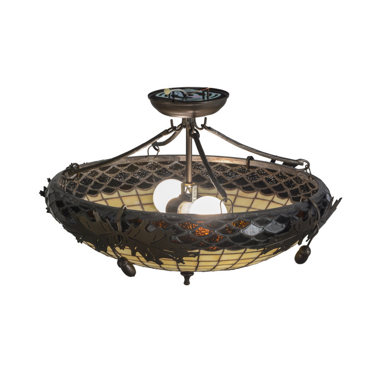Antique Copper and Glass Semi-Flush Mount Light