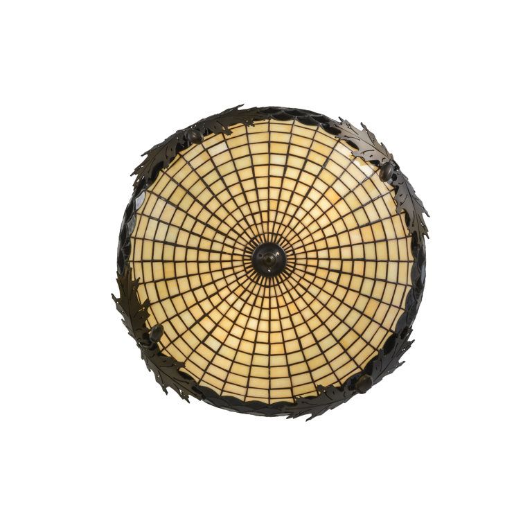 Antique Copper and Glass Semi-Flush Mount Light