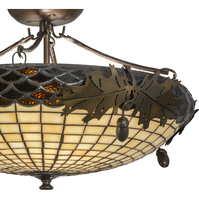 Antique Copper and Glass Semi-Flush Mount Light