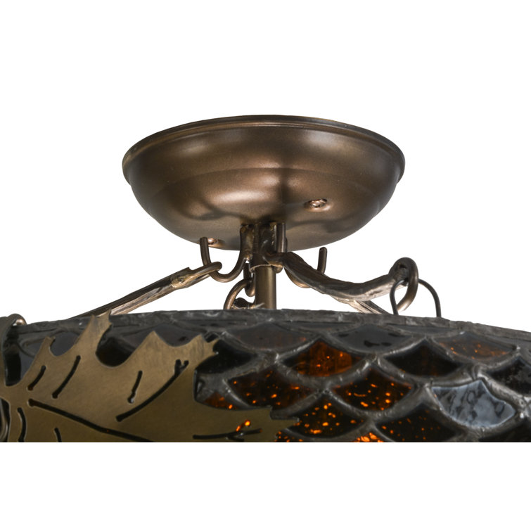 Antique Copper and Glass Semi-Flush Mount Light