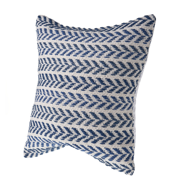 Navy Blue and White Hand-Woven Chevron Cotton Throw Pillow