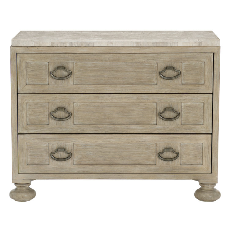Santa Barbara 39" Antique White Travertine & Oak Bachelor's Chest