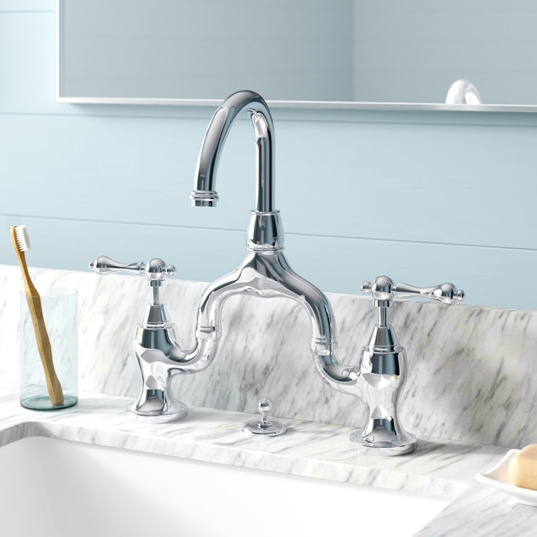 Victorian English Country Chrome Bathroom Faucet with Brass Pop-Up