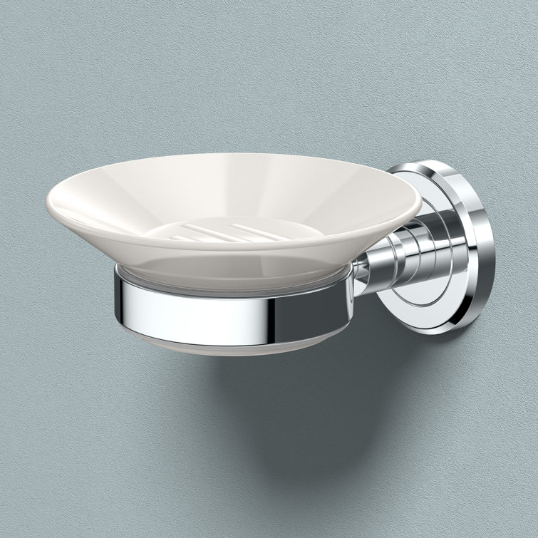 Chrome and White Ceramic Wall Mounted Soap Dish