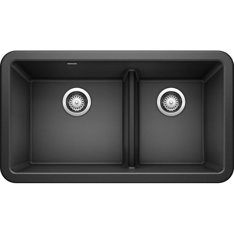 Anthracite Stone Double Bowl Farmhouse Kitchen Sink, 33"