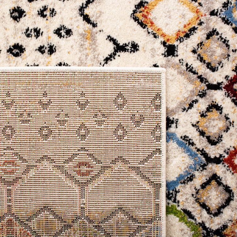 Ivory Multi Geometric 4' x 6' Easy-Care Synthetic Area Rug