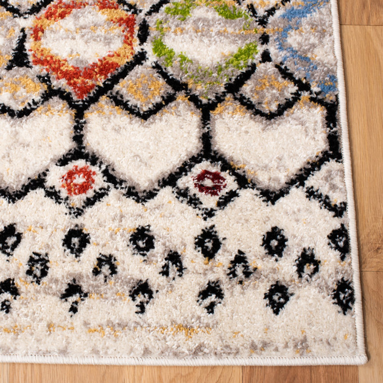 Ivory Multi Geometric 4' x 6' Easy-Care Synthetic Area Rug