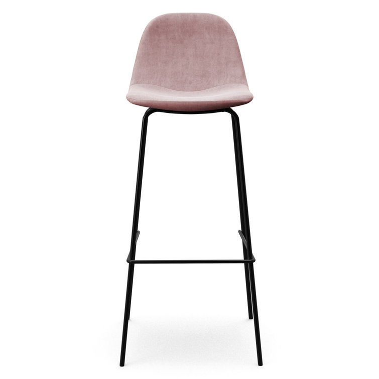 Black Boucle Upholstered Bar Stools with Metal Frame, Set of 2