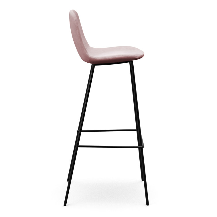 Black Boucle Upholstered Bar Stools with Metal Frame, Set of 2