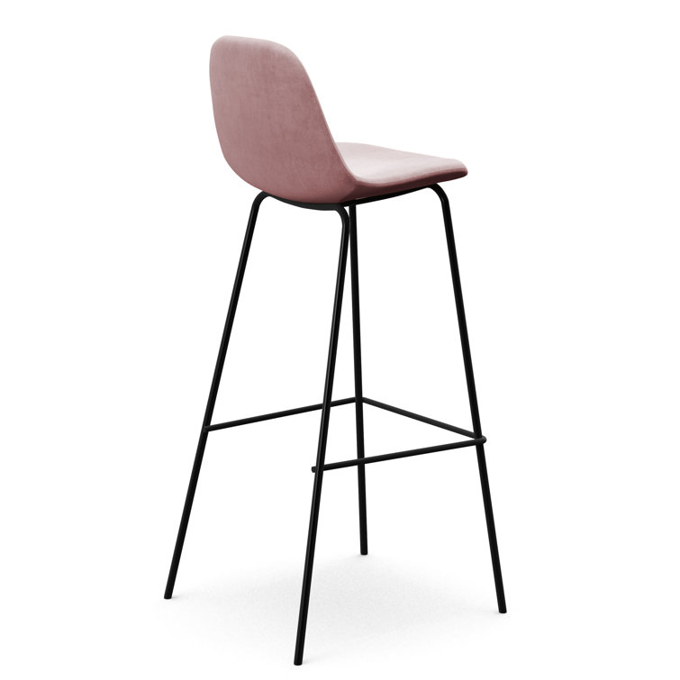 Black Boucle Upholstered Bar Stools with Metal Frame, Set of 2