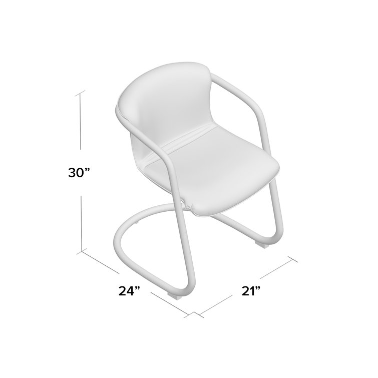White Upholstered Metal Arm Chair with Chrome Finish, Set of 2