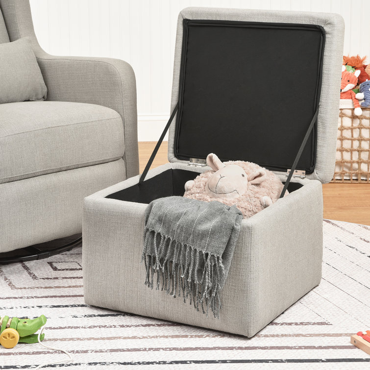 Gray Linen Swivel Glider with Storage Ottoman