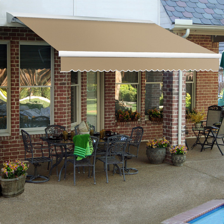 Linen 10' x 8' Motorized Retractable Awning with White Frame