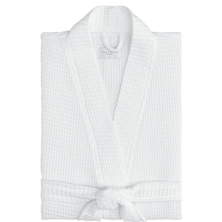 Large White Cotton Waffle Mid-Calf Bathrobe