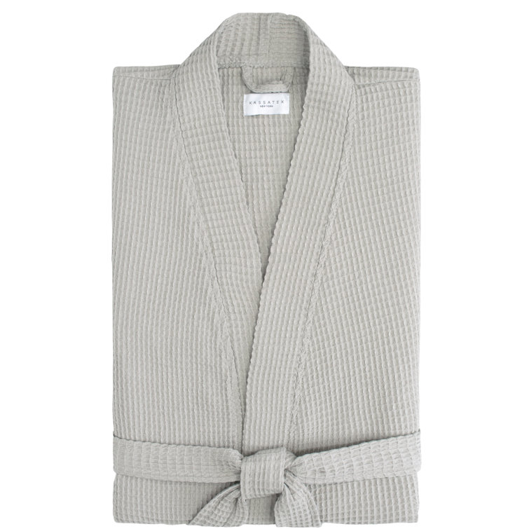 Large White Cotton Waffle Mid-Calf Bathrobe