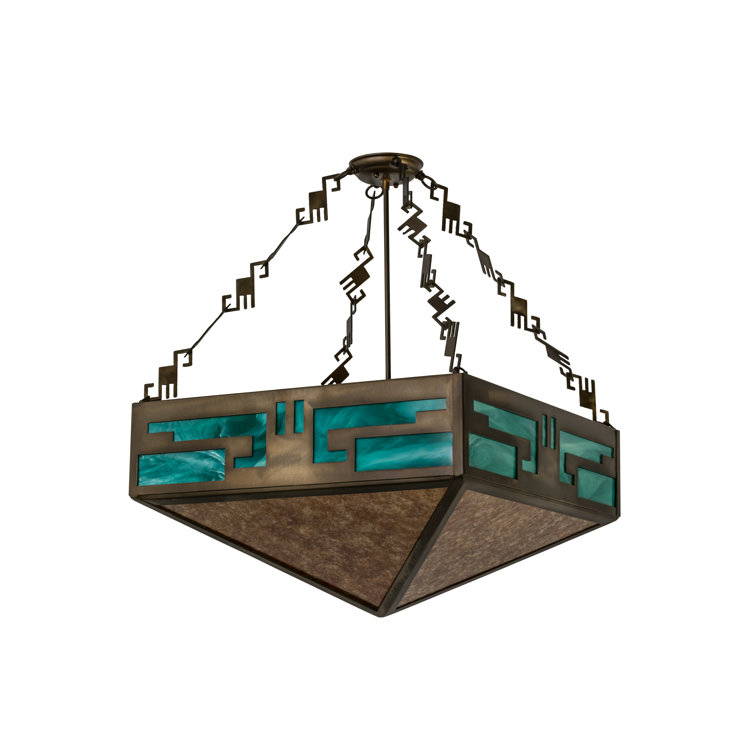 31" Antique Copper & Amber Glass Unique Pendant Light