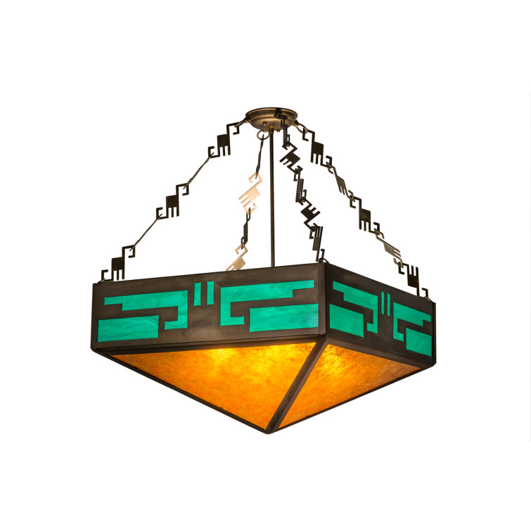 31" Antique Copper & Amber Glass Unique Pendant Light