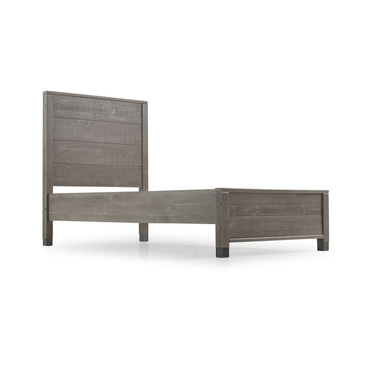 Driftwood Gray Solid Pine Twin Platform Bed with Wood Headboard