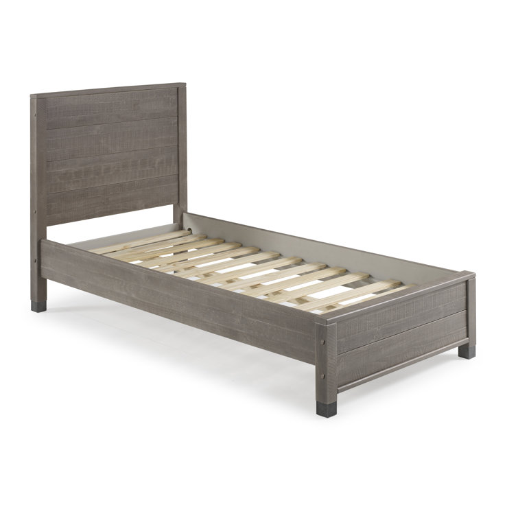 Driftwood Gray Solid Pine Twin Platform Bed with Wood Headboard