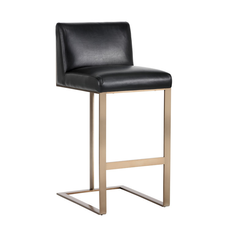 Antique Brass and Black Leather Bar Stool