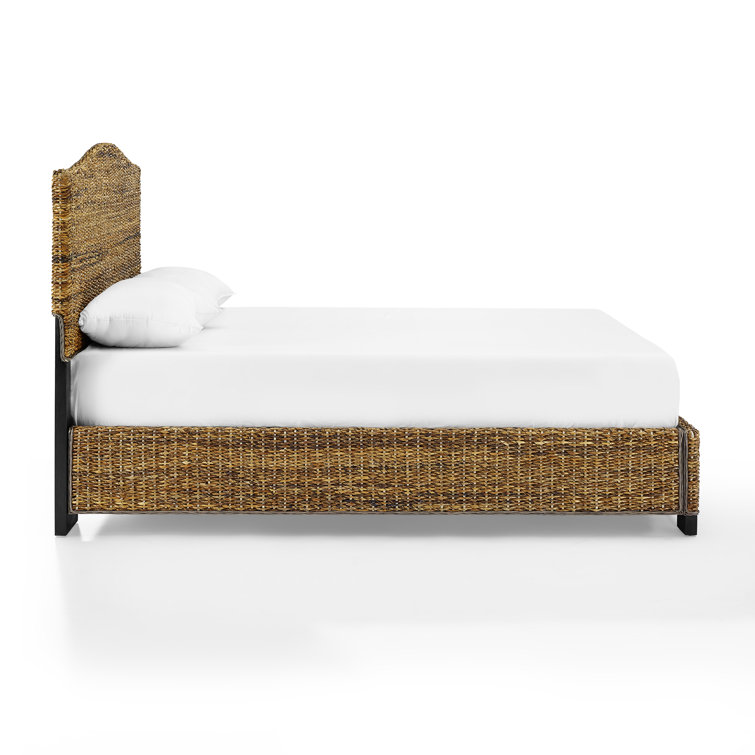 Serena Coastal King Bed with Rattan Upholstered Headboard