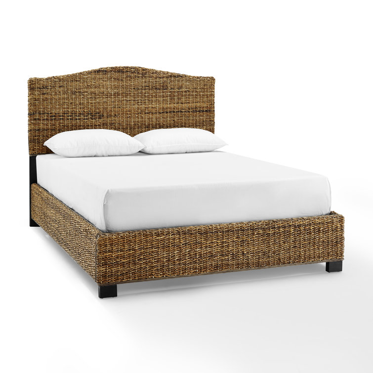 Serena Coastal King Bed with Rattan Upholstered Headboard
