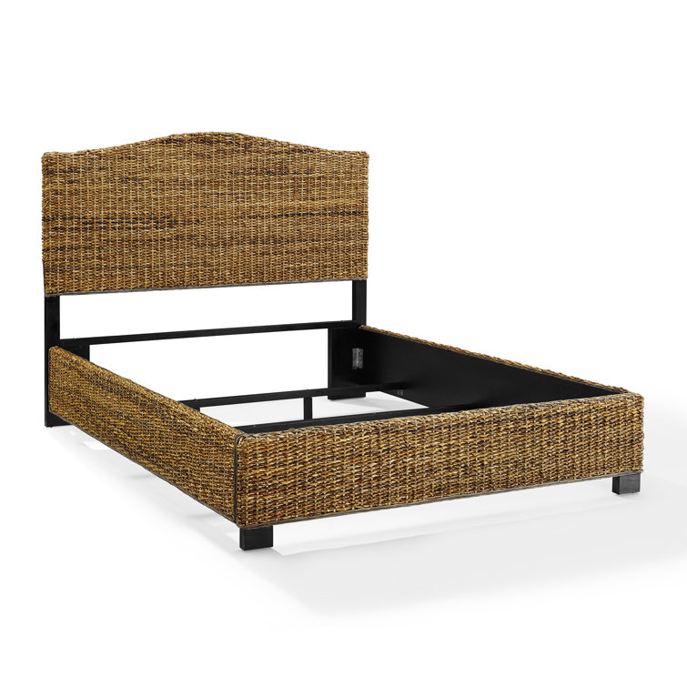 Serena Coastal King Bed with Rattan Upholstered Headboard