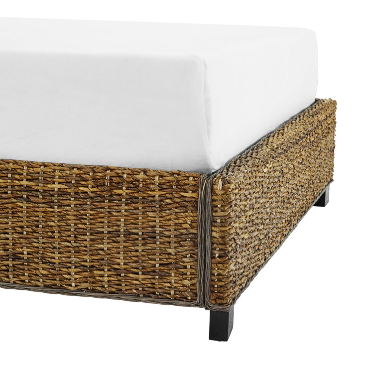 Serena Coastal King Bed with Rattan Upholstered Headboard