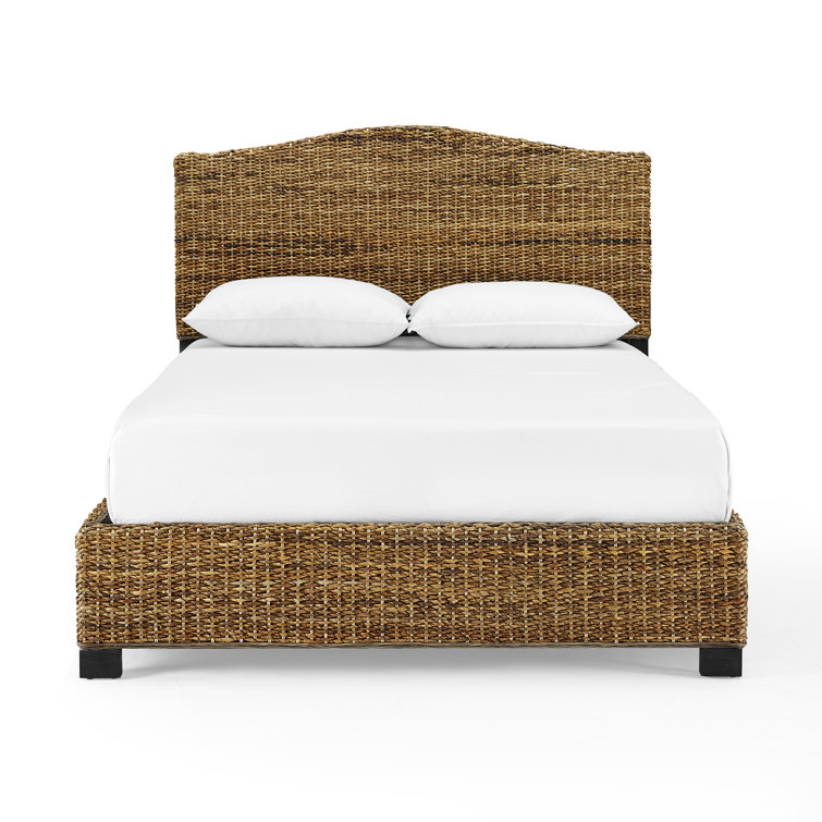 Serena Coastal King Bed with Rattan Upholstered Headboard