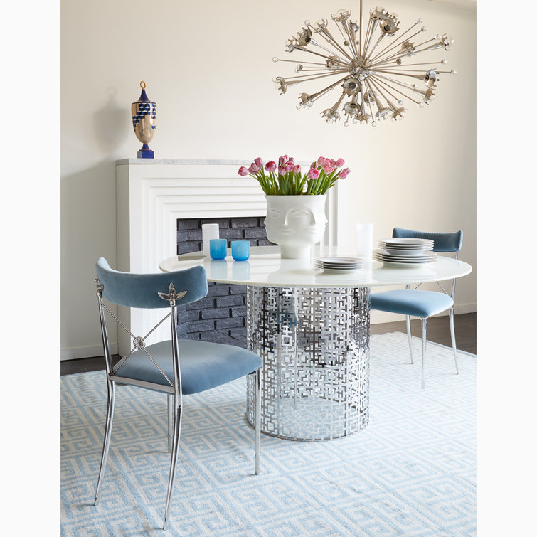 Sky Blue Velvet Upholstered Cross Back Side Chair