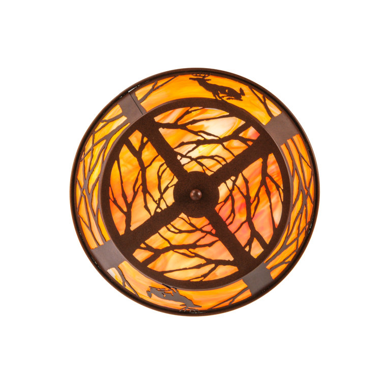 Rustic Brown and Amber Glass 4-Light Flush Mount